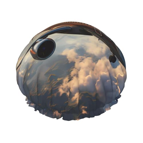 Flugzeuge sind hochfliegende doppellagige Damen-Duschhaube, wiederverwendbar, großes Design, geeignet für alle Haarlängen, geeignet für Mädchen, Spa und Heimsalon. von WZYCWB