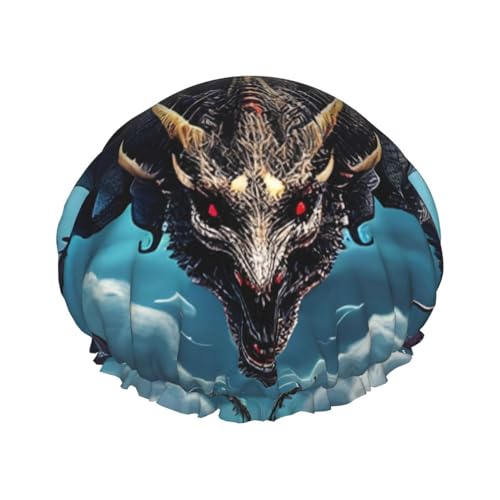 Flying Dragon Doppelschichtige Damen-Duschhaube, wiederverwendbar, großes Design, geeignet für alle Haarlängen, geeignet für Mädchen, Spa und Heimsalon. von WZYCWB
