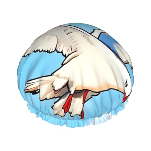 Flying Seagulls Doppelschichtige Damen-Duschhaube, wiederverwendbar, großes Design, geeignet für alle Haarlängen, geeignet für Mädchen, Spa und Heimsalon. von WZYCWB