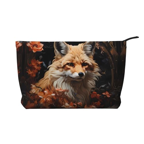 Fox and Flowers Damen-Kosmetiktasche, tragbar, mit Reißverschluss, geeignet für Reisen und die tägliche Aufbewahrung von Kosmetika, Schwarz, Einheitsgröße von WZYCWB