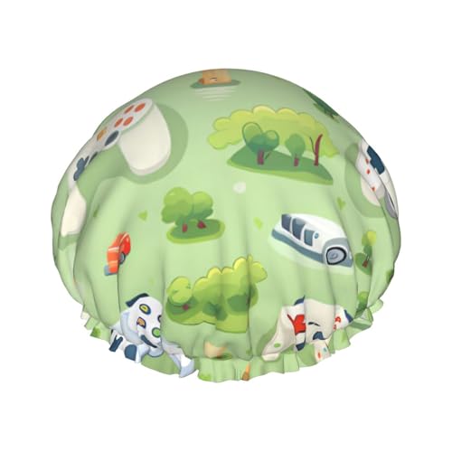 Gamepad im Gras Doppelschichtige Damen-Duschhaube, wiederverwendbar, großes Design, geeignet für alle Haarlängen, geeignet für Mädchen, Spa und Heimsalon. von WZYCWB