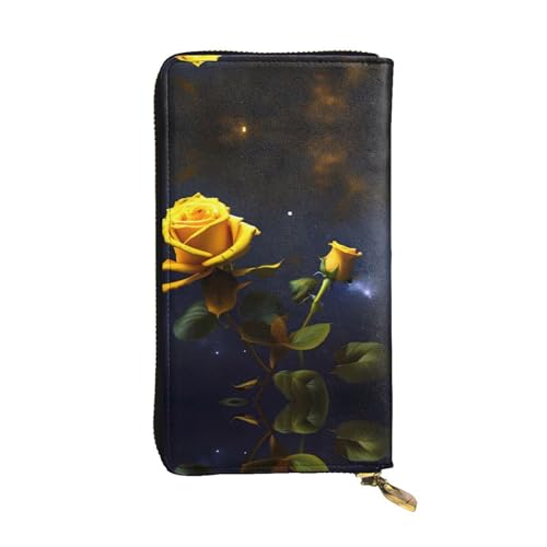 Gelbe Rosen Sternennacht gemusterte Leder lange Geldbörse (19,1 x 10,4 cm) | Extra großes Multifunktionsfach | tolles Geschenk von WZYCWB