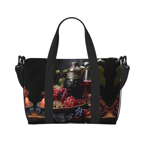 Grapes and Wine Damen Handtasche Crossbody Reisetasche Casual Handtasche mit Reißverschluss Geeignet für Arbeit Reisen Fitness Reisen Schwarz Einheitsgröße von WZYCWB
