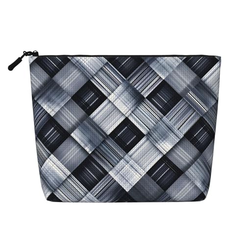 Grau-weiß karierter Stoff, Damen-Kultur- und Kosmetiktasche, Unisex-Kulturbeutel, Aufbewahrungstasche für Körperpflege Grau-weiß karierter Stoff, Damen-Kultur- und Kosmetiktasche, Unisex-Kulturbeutel, Aufbewahrungstasche für Körperpflege von WZYCWB