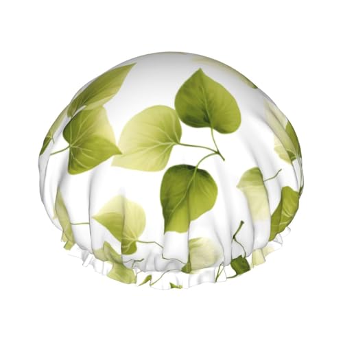 Grüne Blätter, doppellagige Damen-Duschhaube, wiederverwendbar, großes Design, geeignet für alle Haarlängen, geeignet für Mädchen, Spa und Heimsalon. von WZYCWB