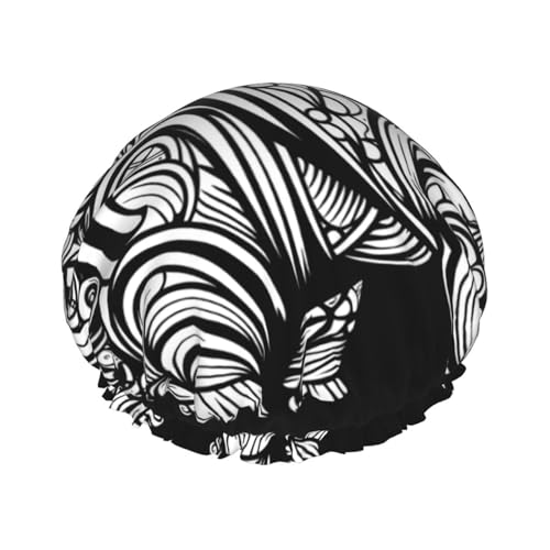 Hippopotamus abstrakte doppellagige Damen-Duschhaube, wiederverwendbar, großes Design, geeignet für alle Haarlängen, geeignet für Mädchen, Spa und Heimsalon. von WZYCWB