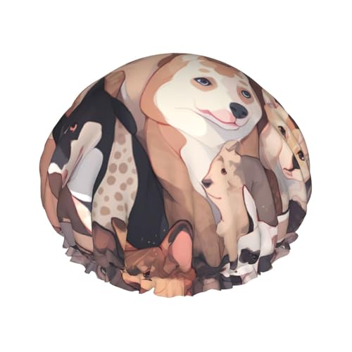 Hundebilder, doppellagige Damen-Duschhaube, wiederverwendbar, großes Design, geeignet für alle Haarlängen, geeignet für Mädchen, Spa und Heimsalon. von WZYCWB