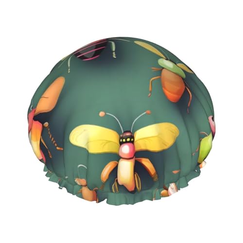 Insect Atlas Doppelschichtige Damen-Duschhaube, wiederverwendbar, großes Design, geeignet für alle Haarlängen, geeignet für Mädchen, Spa und Heimsalon. von WZYCWB
