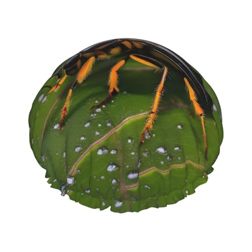 Insekten auf Blättern, doppellagige Damen-Duschhaube, wiederverwendbar, großes Design, geeignet für alle Haarlängen, geeignet für Mädchen, Spa und Heimsalon. von WZYCWB