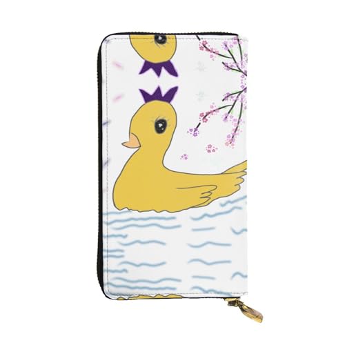 Kleine gelbe Ente gemusterte Ledergeldbörse (19,1 x 10,4 cm) | extra großes Multifunktionsfach | tolles Geschenk von WZYCWB