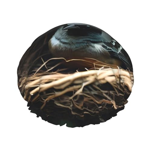 Kleines Vogelnest, doppellagige Damen-Duschhaube, wiederverwendbar, großes Design, geeignet für alle Haarlängen, geeignet für Mädchen, Spa und Heimsalon. von WZYCWB