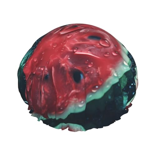 Köstliche Wassermelone Doppellagige Damen-Duschhaube, wiederverwendbar, großes Design, geeignet für alle Haarlängen, geeignet für Mädchen, Spa und Heimsalon. von WZYCWB