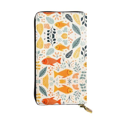 Koi und Gras gemusterte lange Geldbörse aus Leder (19,1 x 10,4 cm), extra großes Multifunktionsfach, tolles Geschenk von WZYCWB