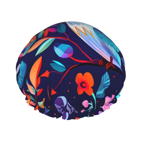 Kolibri-Drucke, doppellagige Damen-Duschhaube, wiederverwendbar, großes Design, geeignet für alle Haarlängen, geeignet für Mädchen, Spa und Heimsalon. von WZYCWB