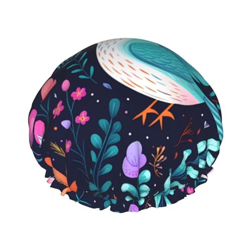 Kolibri-Motiv, doppellagige Damen-Duschhaube, wiederverwendbar, großes Design, geeignet für alle Haarlängen, geeignet für Mädchen, Spa und Heimsalon. von WZYCWB