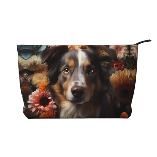 Kosmetiktasche aus Cord mit süßem Hund mit Blumen, tragbare Geldbörse mit Reißverschluss, geeignet für Reisen und die tägliche Aufbewahrung von Kosmetika, Schwarz, Einheitsgröße Kosmetiktasche aus Cord mit süßem Hund mit Blumen, tragbare Geldbörse mit Reißverschluss, geeignet für Reisen und die tägliche Aufbewahrung von Kosmetika, Schwarz, Einheitsgröße von WZYCWB
