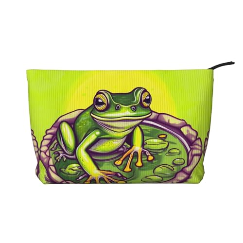 Kosmetiktasche aus Kord, Motiv: Frosch im Teich, tragbare Geldbörse mit Reißverschluss, geeignet für Reisen und die tägliche Aufbewahrung von Kosmetika Kosmetiktasche aus Kord, Motiv: Frosch im Teich, tragbare Geldbörse mit Reißverschluss, geeignet für Reisen und die tägliche Aufbewahrung von Kosmetika von WZYCWB