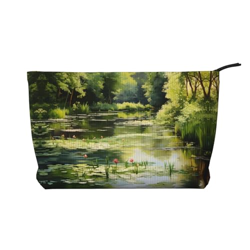 Kosmetiktasche aus Kord, Motiv: Seerosen im Teich, tragbare Geldbörse mit Reißverschluss, geeignet für Reisen und die tägliche Aufbewahrung von Kosmetika Kosmetiktasche aus Kord, Motiv: Seerosen im Teich, tragbare Geldbörse mit Reißverschluss, geeignet für Reisen und die tägliche Aufbewahrung von Kosmetika von WZYCWB