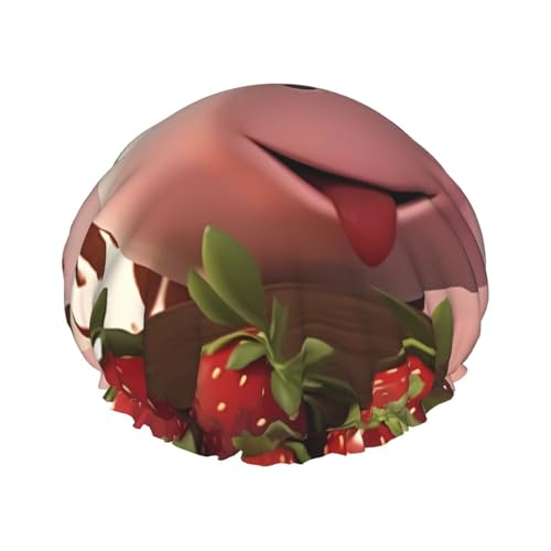 Kühe und Erdbeeren Doppellagige Damen-Duschhaube, wiederverwendbar, großes Design, geeignet für alle Haarlängen, geeignet für Mädchen, Spa und Heimsalon. von WZYCWB