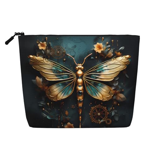 Kultur- und Kosmetiktasche für Damen, Motiv: zarte Libellen, goldfarben, Unisex, Kulturbeutel, Aufbewahrungstasche für Körperpflege, Schwarz, Einheitsgröße Kultur- und Kosmetiktasche für Damen, Motiv: zarte Libellen, goldfarben, Unisex, Kulturbeutel, Aufbewahrungstasche für Körperpflege, Schwarz, Einheitsgröße von WZYCWB