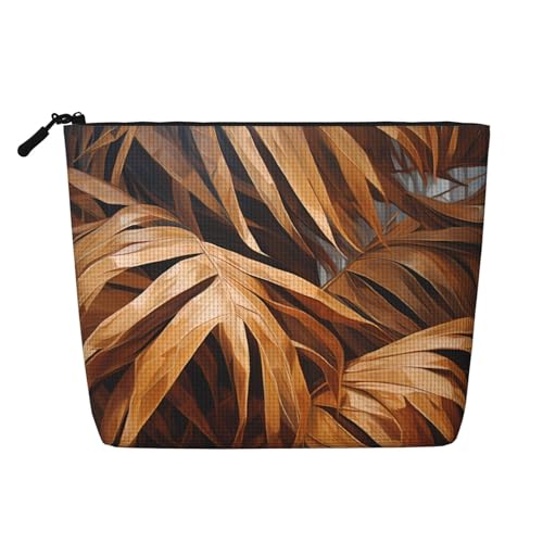Kultur- und Kosmetiktasche für Damen, mit Palmenblättern, Unisex, Kulturbeutel, Aufbewahrungstasche für Körperpflege, Dunkelbraun von WZYCWB