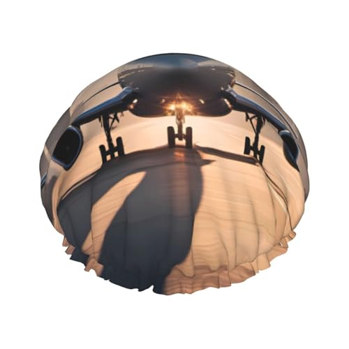 Landungsflugzeug Doppellagige Damen-Duschhaube, wiederverwendbar, großes Design, geeignet für alle Haarlängen, geeignet für Mädchen, Spa und Heimsalon. von WZYCWB