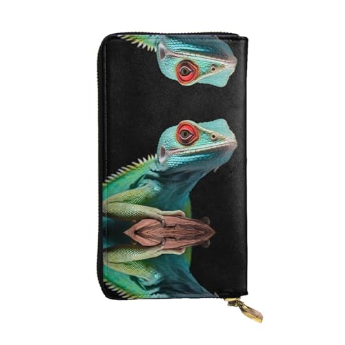 Lange Geldbörse aus Leder mit Eidechse auf Ast (19,1 x 10,4 cm), extra großes Multifunktionsfach, tolles Geschenk von WZYCWB