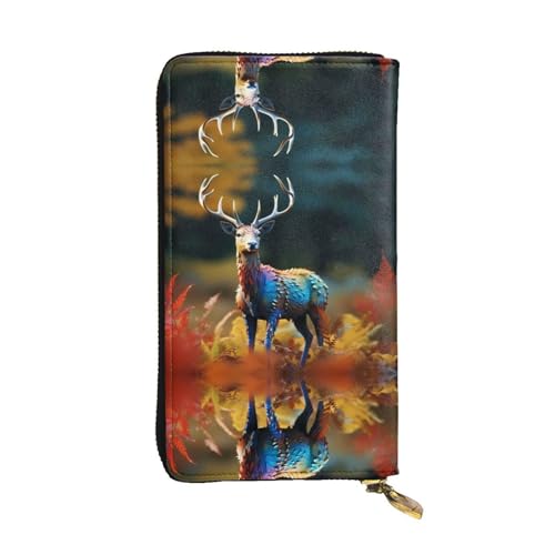 Lange Geldbörse aus Leder mit Elchmuster (19,1 x 10,4 cm), extra großes Multifunktionsfach, tolles Geschenk von WZYCWB