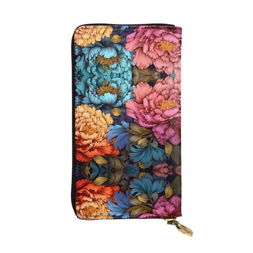 Lange Geldbörse aus Leder mit Pfingstrosen in allen Farben, 19,1 x 10,4 cm, extra großes Multifunktionsfach, tolles Geschenk von WZYCWB