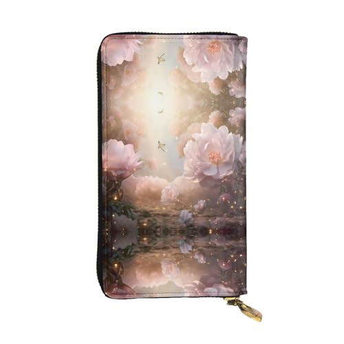 Lange Geldbörse aus Leder mit Pfingstrosenmuster (19,1 x 10,4 cm), extra großes Multifunktionsfach, tolles Geschenk von WZYCWB