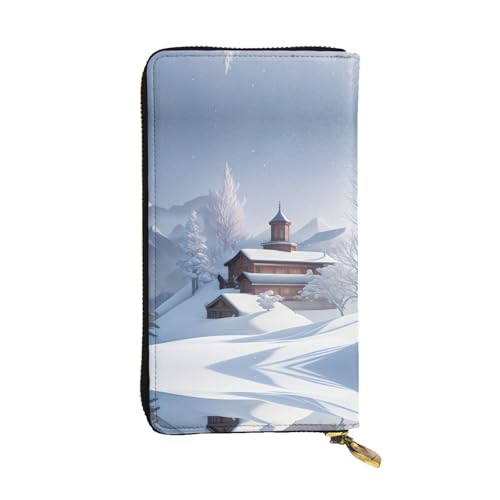 Lange Geldbörse aus Leder mit Winterlandschaft (19,1 x 10,4 cm), extra großes Multifunktionsfach, tolles Geschenk von WZYCWB
