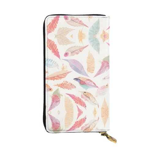 Lange Geldbörse aus Leder mit farbigen Federn, 19,1 x 10,4 cm, extra großes Multifunktionsfach, tolles Geschenk von WZYCWB