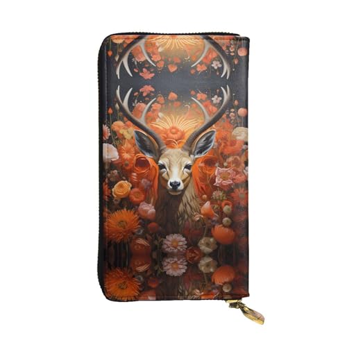 Langes Portemonnaie aus Leder mit Antilopen- und Blumenmuster, 19,1 x 10,4 cm, extra großes Multifunktionsfach, tolles Geschenk von WZYCWB