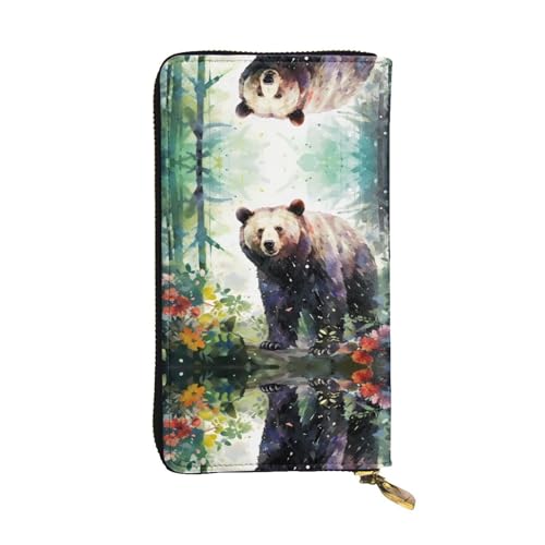 Langes Portemonnaie aus Leder mit Dschungelbär-Muster, 19,1 x 10,4 cm, extra großes Multifunktionsfach, tolles Geschenk von WZYCWB