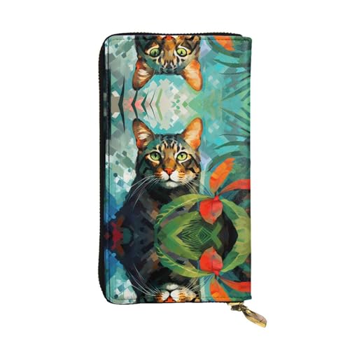 Langes Portemonnaie aus geöltem Leder mit Katzenmuster, 19,1 x 10,4 cm, extra großes Multifunktionsfach, tolles Geschenk von WZYCWB