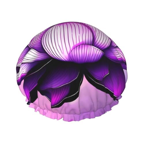 Lila Lotus Doppellagige Damen-Duschhaube, wiederverwendbar, großes Design, geeignet für alle Haarlängen, geeignet für Mädchen, Spa und Heimsalon. von WZYCWB