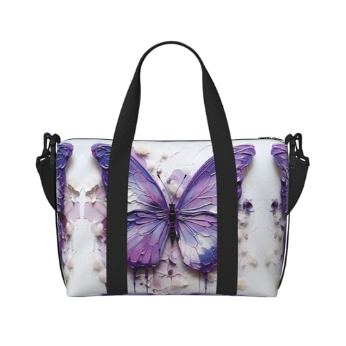 Lila Ölgemälde Schmetterling Damen Handheld Crossbody Reisetasche Casual Handtasche mit Reißverschluss Geeignet für Arbeit Reisen Fitness Reisen Schwarz Einheitsgröße von WZYCWB