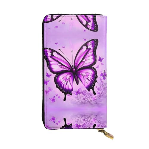 Lila Schmetterling gemusterte Leder lange Geldbörse (19,1 x 10,4 cm) | Extra großes Multifunktionsfach | tolles Geschenk von WZYCWB