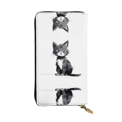 Lonely Cat gemusterte lange Geldbörse aus Leder (19,1 x 10,4 cm), extra großes Multifunktionsfach, tolles Geschenk von WZYCWB