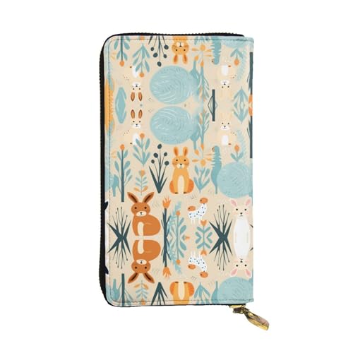Lots of Rabbits gemusterte lange Geldbörse aus Leder (19,1 x 10,4 cm), extra großes Multifunktionsfach, tolles Geschenk von WZYCWB
