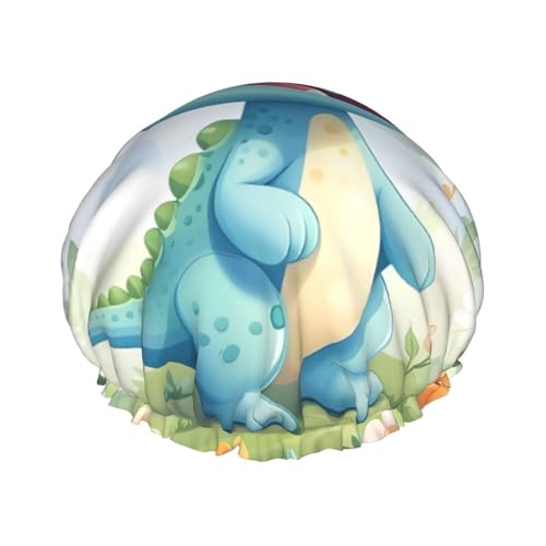 Love Dinosaur Doppelschichtige Damen-Duschhaube, wiederverwendbar, großes Design, geeignet für alle Haarlängen, geeignet für Mädchen, Spa und Heimsalon. von WZYCWB