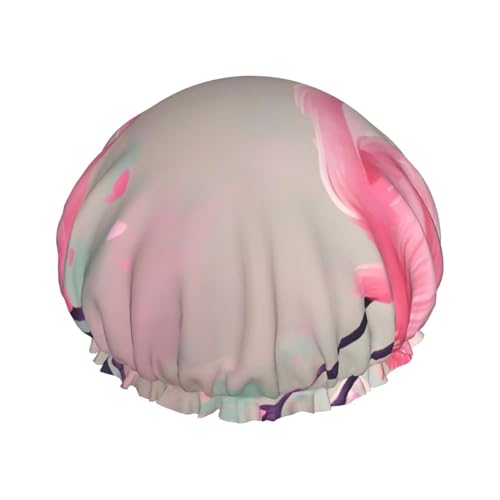 Love Flamingo Doppelschichtige Damen-Duschhaube, wiederverwendbar, großes Design, geeignet für alle Haarlängen, geeignet für Mädchen, Spa und Heimsalon. von WZYCWB