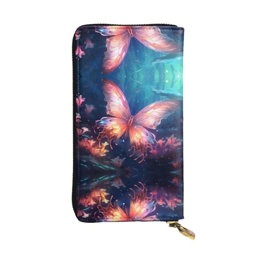 Magic Butterfly gemusterte lange Geldbörse aus Leder (19,1 x 10,4 cm), extra großes Multifunktionsfach, tolles Geschenk von WZYCWB