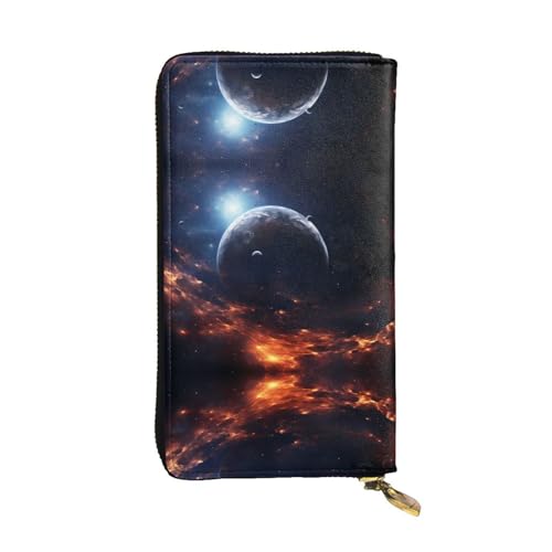 Magnificent Planet gemusterte lange Geldbörse aus Leder (19,1 x 10,4 cm), extra großes Multifunktionsfach, tolles Geschenk von WZYCWB