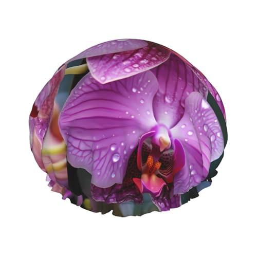 Malaysische Nationalblumen-Duschhaube, doppellagig, wiederverwendbar, großes Design, geeignet für alle Haarlängen, geeignet für Mädchen, Spa und Heimsalon. von WZYCWB