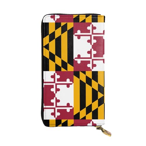 Maryland State Flag gemusterte lange Geldbörse aus Leder (19,1 x 10,4 cm), extra großes Multifunktionsfach, tolles Geschenk von WZYCWB