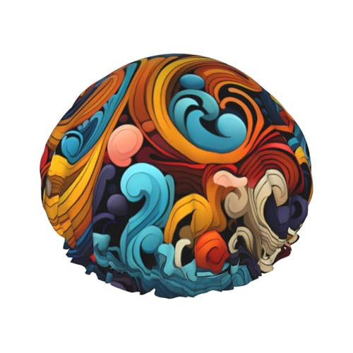 Mehrfarbige Streifen, doppellagige Damen-Duschhaube, wiederverwendbar, großes Design, geeignet für alle Haarlängen, geeignet für Mädchen, Spa und Heimsalon. von WZYCWB