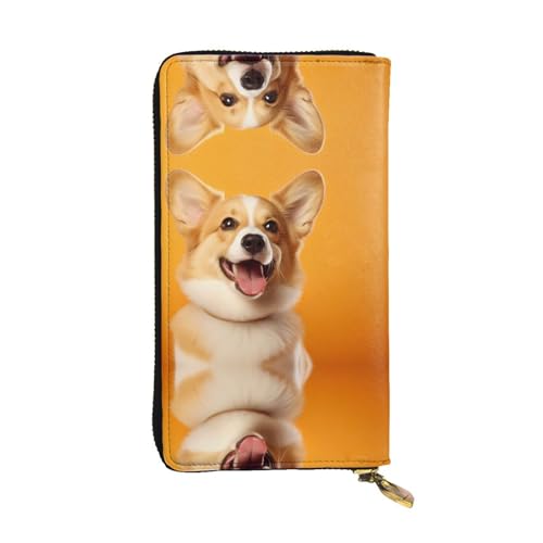 Mischievous Corgi gemusterte lange Geldbörse aus Leder (19,1 x 10,4 cm), extra großes Multifunktionsfach, tolles Geschenk von WZYCWB