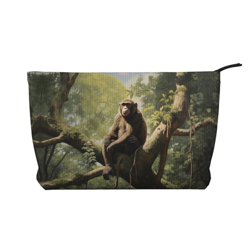 Monkey sitting on a tree Damen Cord-Kosmetiktasche, tragbare Reißverschluss-Handtasche, geeignet für Reisen und tägliche Aufbewahrung von Kosmetika, Schwarz, Einheitsgröße Monkey sitting on a tree Damen Cord-Kosmetiktasche, tragbare Reißverschluss-Handtasche, geeignet für Reisen und tägliche Aufbewahrung von Kosmetika, Schwarz, Einheitsgröße von WZYCWB