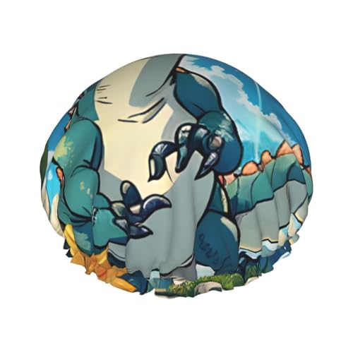Niedliche Dinosaurier-Duschhaube, doppellagig, wiederverwendbar, großes Design, geeignet für alle Haarlängen, geeignet für Mädchen, Spa und Heimsalon. von WZYCWB